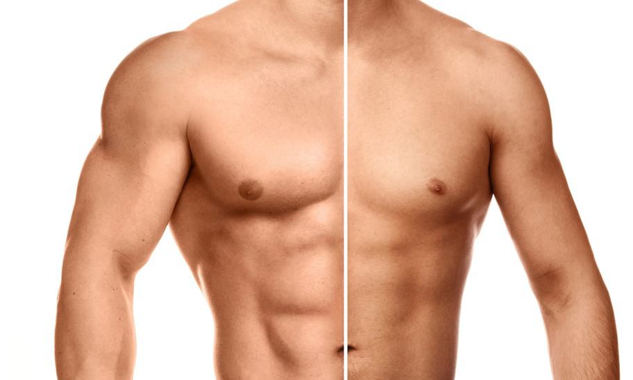 תמונה חצויה של חצי גוף שרירי וחצי גוף רזה