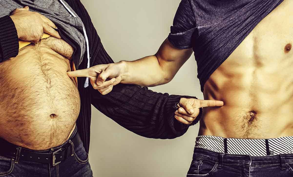 גבר לפני ואחרי שריפת קלוריות, חיטוב ודיאטה